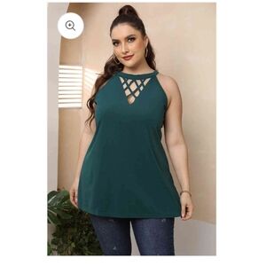 Shein 2XL teal halter neck cutout sleeveless swing tunic
